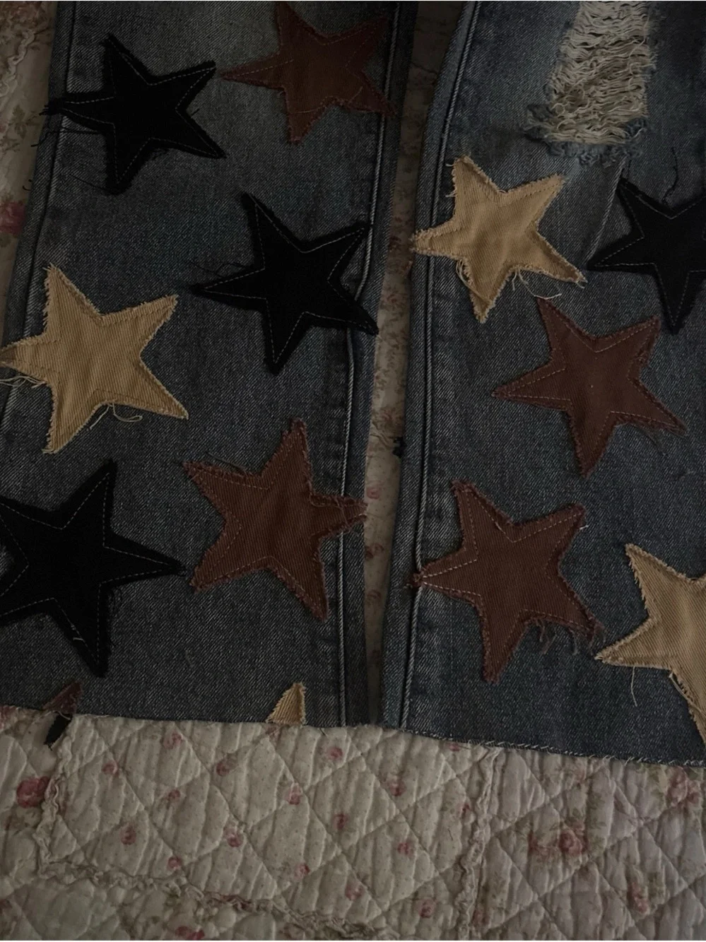 Slim Straight Gray Star Patch Jeans for Men